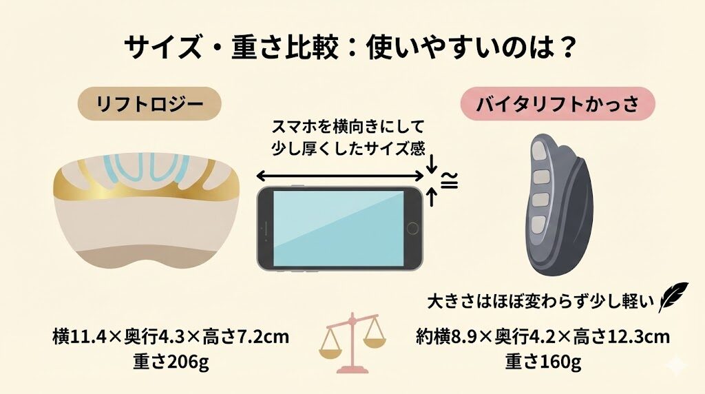 リフトロジーとバイタリフトかっさ　サイズ・重さの違い