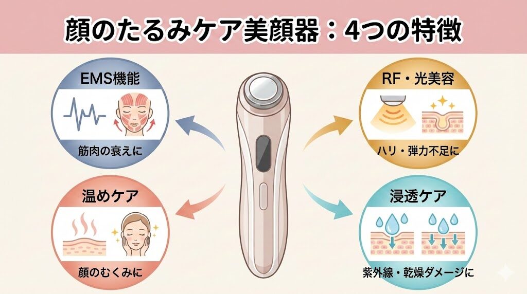 顔のたるみをケアできる美顔器の特徴