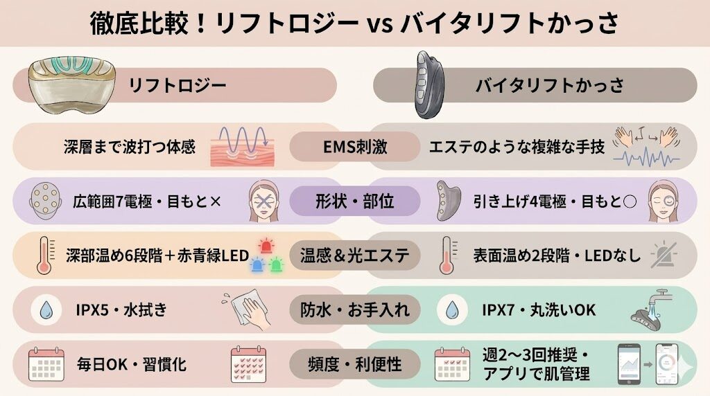 リフトロジーとバイタリフトかっさの違い12個を比較