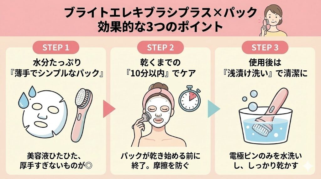 ブライトエレキブラシプラスをパックの上から効果的に安全に使うためのポイント3つ