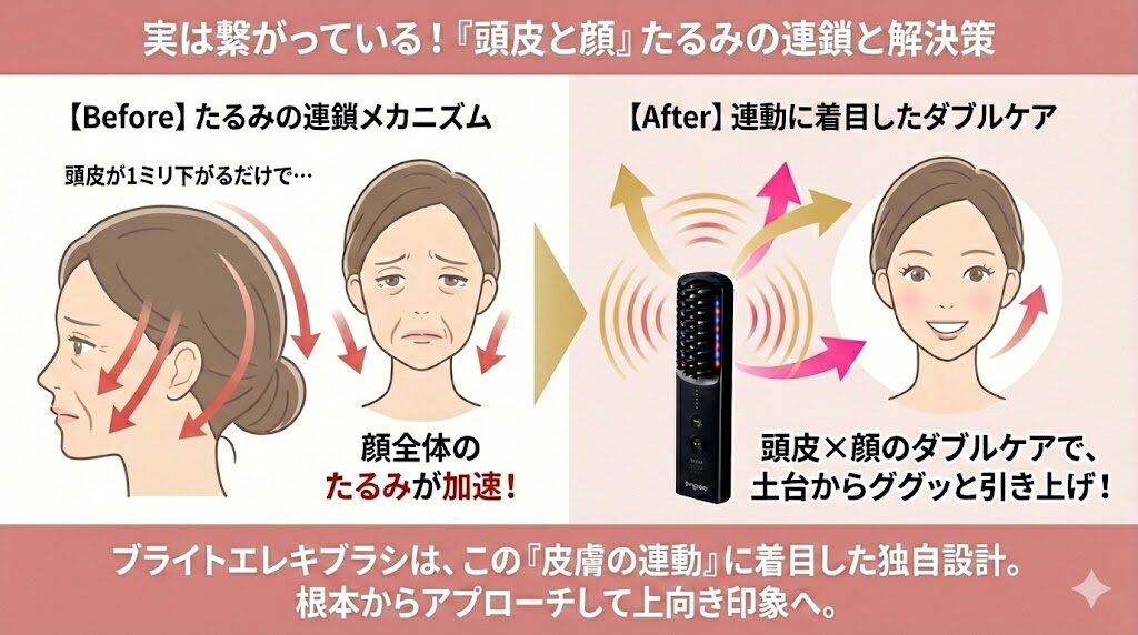 ブライトエレキブラシ　頭皮と顔を同時に引き上げる「ダブルケア」がほうれい線に効く