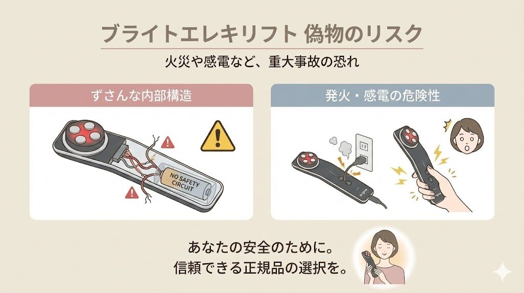 ブライトエレキリフト偽物　火災や感電など、命に関わる事故のリスク