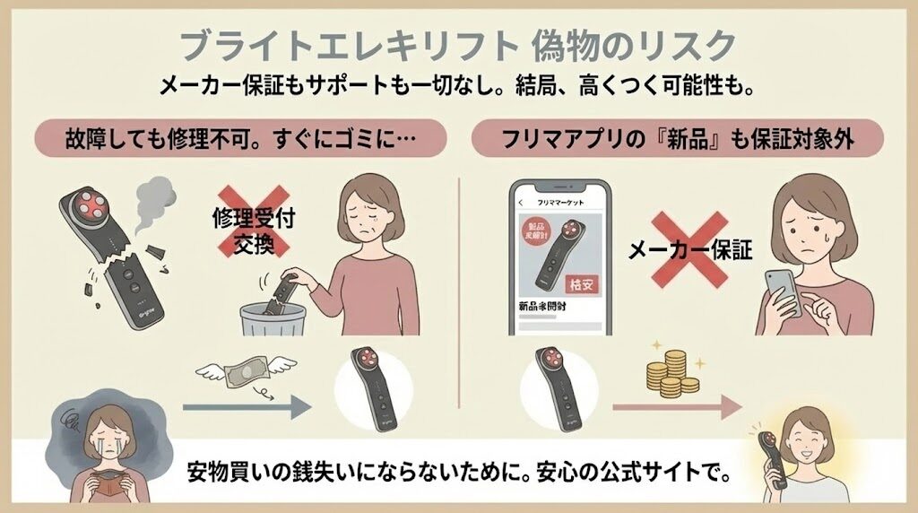 ブライトエレキリフト偽物　メーカー保証もサポートも一切なし