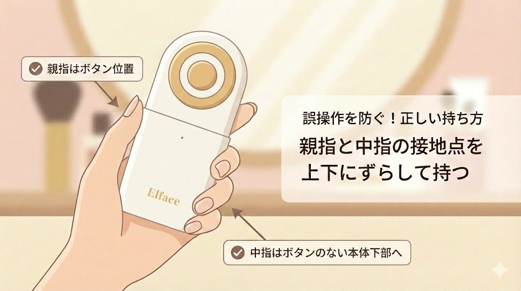 エルフェイス美顔器　誤操作を防ぐ持ち方