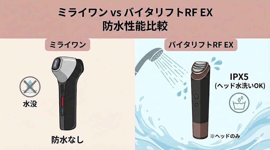 マイトレックスミライワンとパナソニック美顔器　防水性能の違い比較