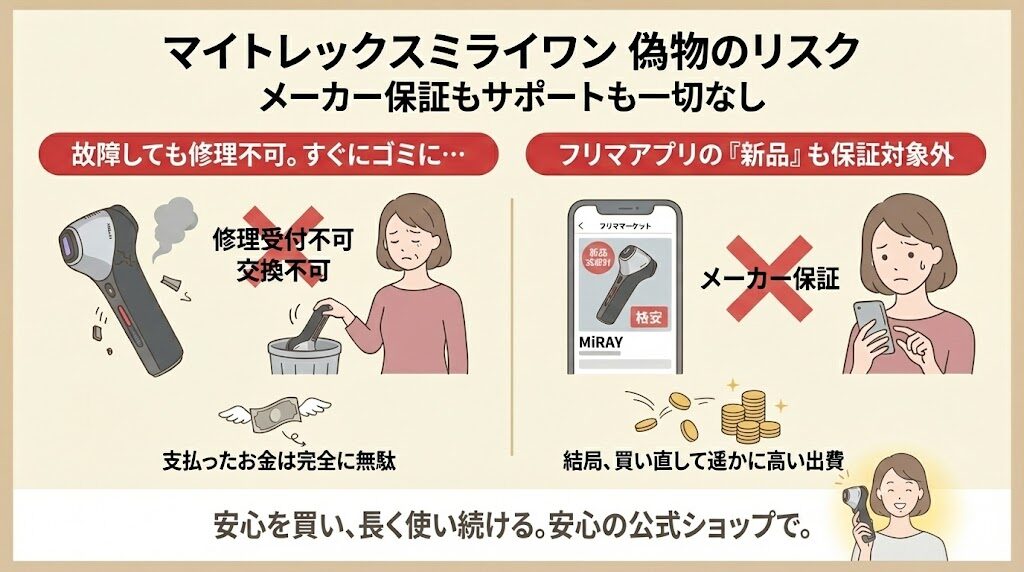 マイトレックスミライワン偽物 メーカー保証もサポートも一切なし