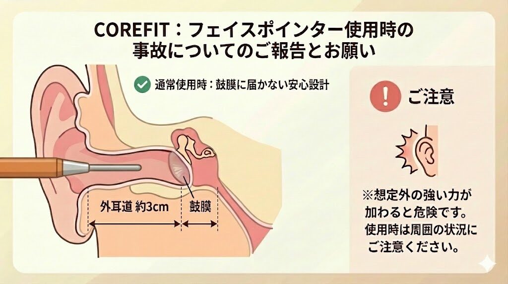 コアフィットフェイスポインター　事故の報告とお願い引用