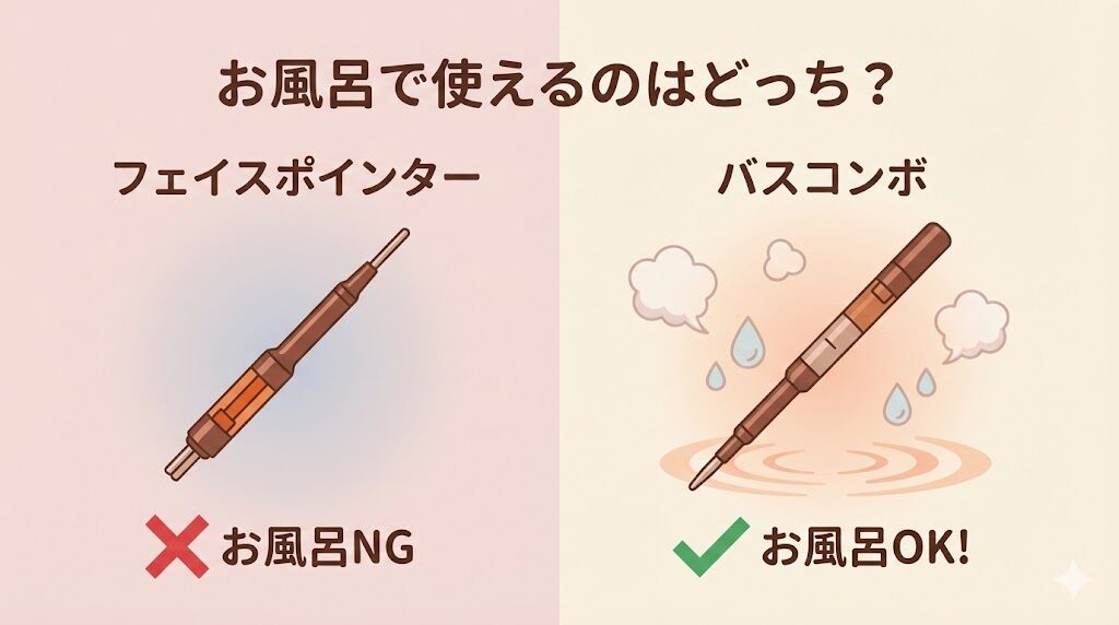 フェイスポインターとバスコンボのお風呂での使用の比較