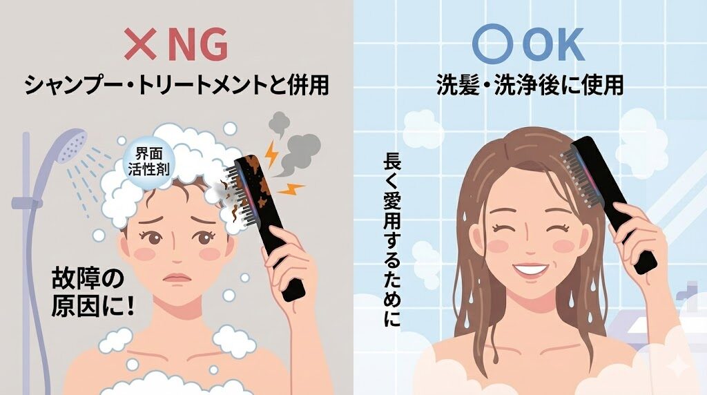 ブライトエレキブラシ シャンプーとの併用は避ける