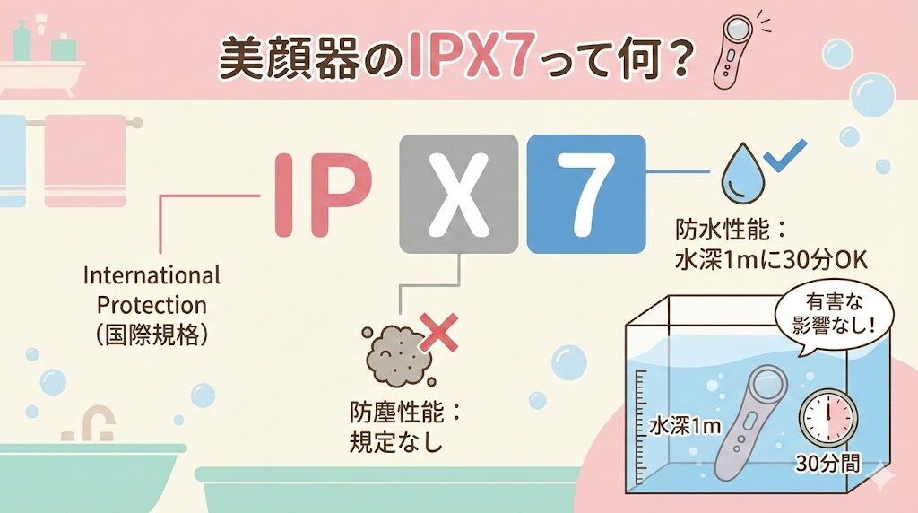 美顔器のI防水性能　IPX7