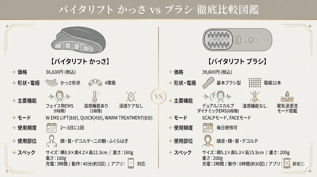 バイタリフトかっさとブラシどっちがいい？　違い比較まとめ図