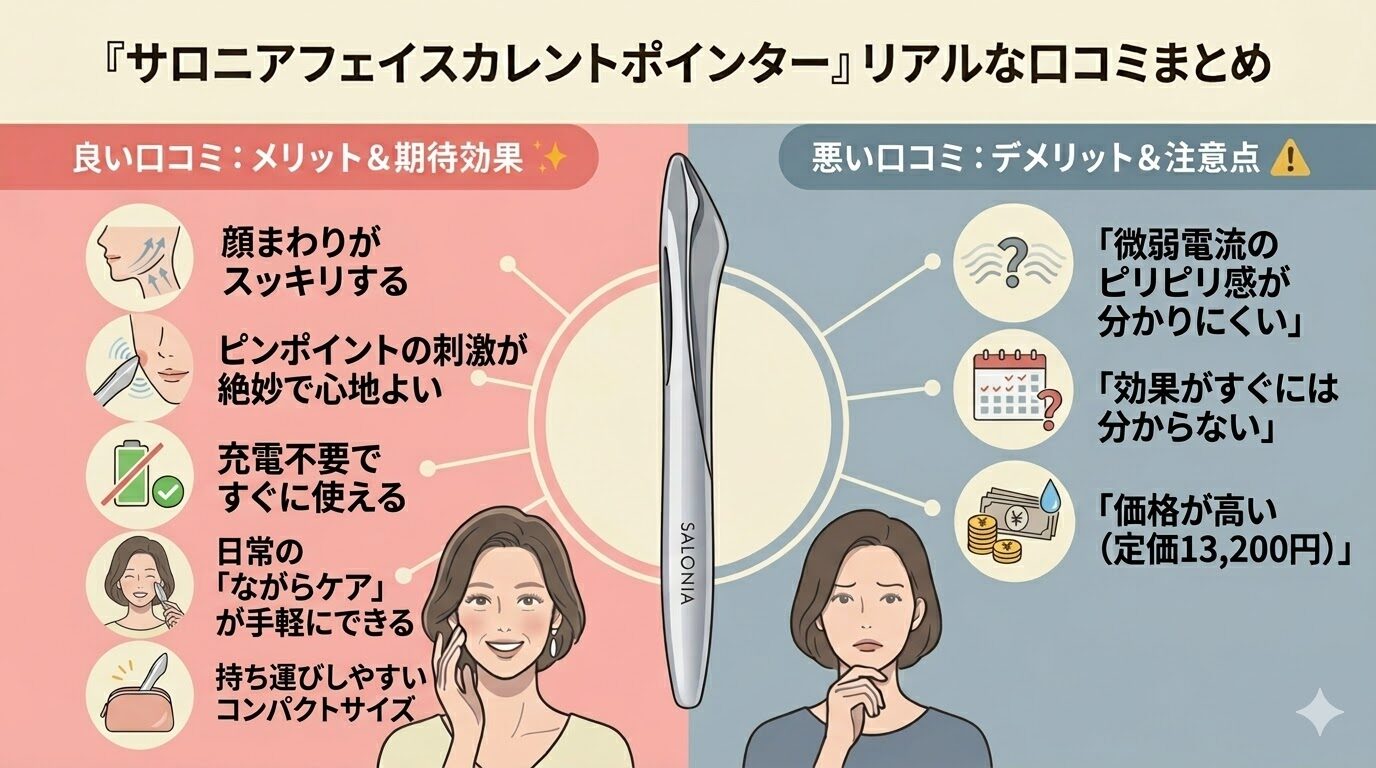 サロニアフェイスカレントポインターの良い口コミ・悪い口コミ　まとめ図解