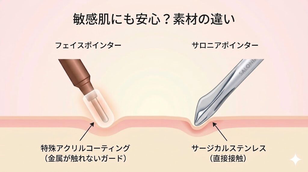 COREFITフェイスポインターとサロニアポインター　肌に触れる部分の素材の違い