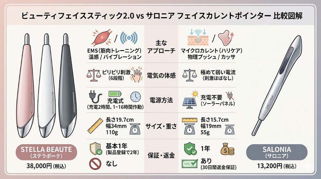 ビューティーフェイススティックとサロニアフポインター比較違いまとめ