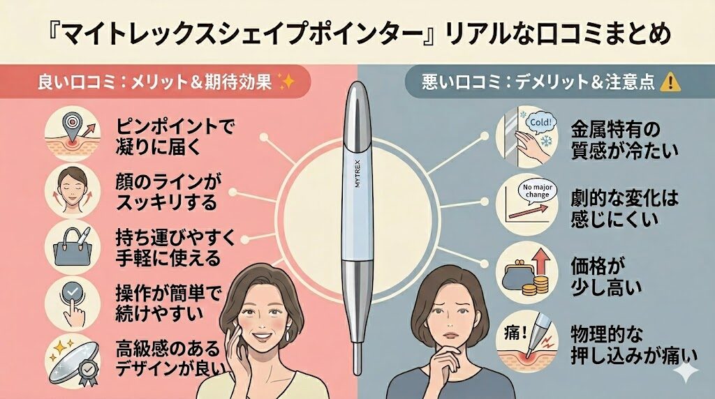 マイトレックスシェイプポインターの良い口コミ・悪い口コミ　まとめ図解