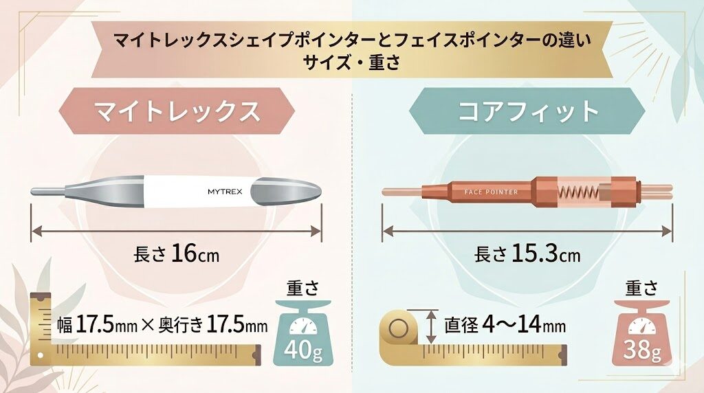 マイトレックスシェイプポインターとフェイスポインターの違い　サイズ・重さ