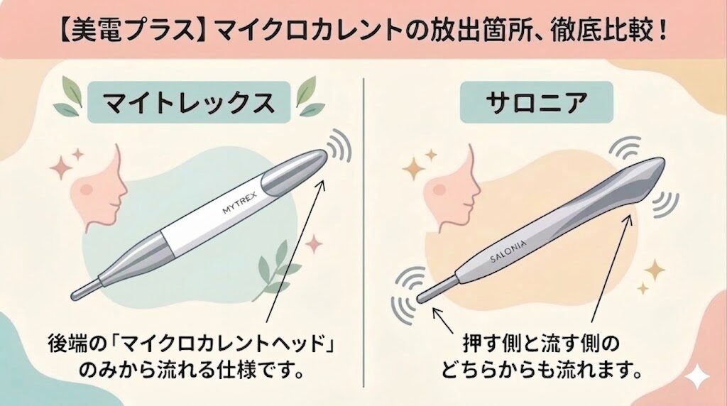 マイトレックスシェイプポインターとサロニアポインター　マイクロカレントの放出箇所